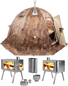 an outdoor oven with several different types of cooking equipment