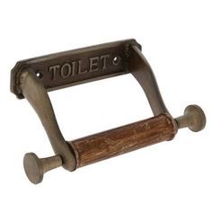 an old fashioned toilet roll holder on a white background with the word toilet printed on it