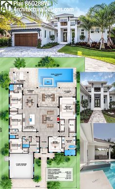 the floor plan for this house is very large and has two pools in front of it