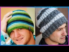 two men wearing knitted hats and one is holding a stuffed animal