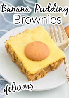 banana pudding brownies on a plate with a fork