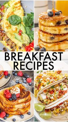 four different breakfast dishes with text overlay