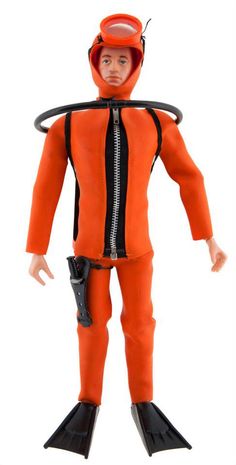 a man in an orange diving suit and helmet