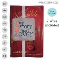 two story isn't over cross stitch bookmarks in red and white packaging