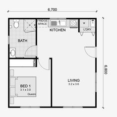 the floor plan for a two bedroom apartment with an attached kitchen and living room area