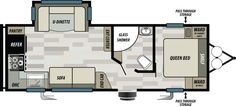 the floor plan for a travel trailer with two beds and one living room in it