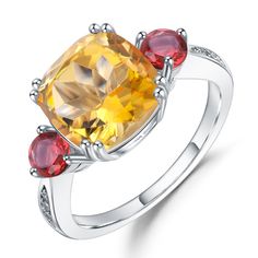 "The Sunny Expedition" 10x10mm Cushion Cut Citrine Ring Garnet Stone Ring, Swag Design, Sophisticated Jewelry, Silver Ring For Women, Model Outfit, Classic Wedding Rings, Jewelry Summer, Summer White, Citrine Stone