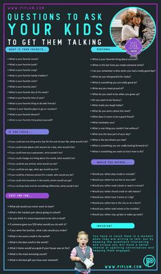 a poster with the words questions to ask your kids to get them talking