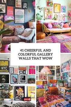 colorful and playful walls that wow cover the entire room in this collage with pictures