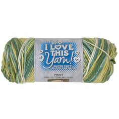 yarn that is green and yellow with the words i love this yarn written on it