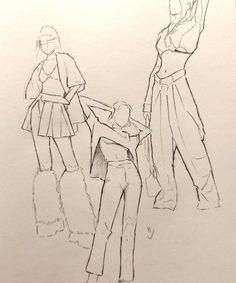 a drawing of three people standing next to each other