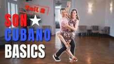 a man and woman dancing in a dance studio with the words tell a son cubano basics