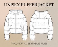 Puffer Jacket Drawing, Template Fashion Design, Drawing Streetwear, Tech Pack Template, Starting A Clothing Business, Jacket Drawing, Clothing Templates, Puffer Jacket Style, Flat Drawings