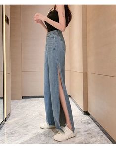 Side Split Wide Leg Loose Jeans Pants – Tomscloth Side Split Jeans, Split Jeans, Korean Jeans, Wide Legged Jeans, Cheap Jeans, Loose Jeans, Side Split, Cut Jeans, Raw Edge