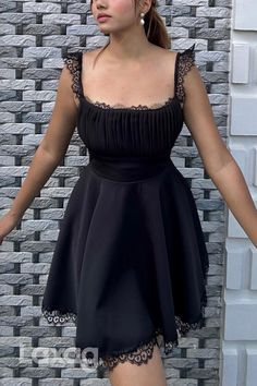 Elevate your style with our A-Line Spaghetti Straps Lace Sleek Satin Elegant Party Homecoming Dress. The delicate lace and sleek satin fabric will enhance your silhouette, making you feel elegant and confident. Perfect for any special occasion, this dress is sure to make heads turn. Wedding Cardigan, Bodycon Tops, Dress Men, Homecoming Dresses Black, Elegant Party, Prom Wedding, Comfy Hoodies, Homecoming Dress, Satin Fabric