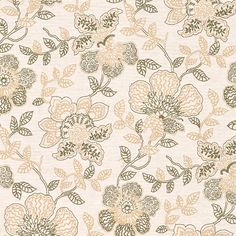 a floral wallpaper with gold and green flowers on white background, suitable for use in home decor