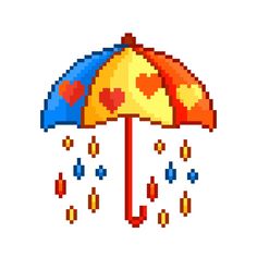 an umbrella made out of pixel art with hearts on it's top and bottom