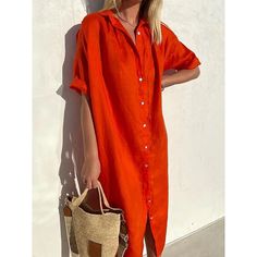 Season:Summer,Fall,Spring; Fabric:Cotton; Sleeve Length:Short Sleeve; Look After Me:Wash with similar colours,Wash inside out; Gender:Women's; Style:Casual; Elasticity:Inelastic; Occasion:Daily; Fit Type:Loose Fit; Dresses Type:Casual Dress,Shirt Dress; Pattern:Plain; Design:Button; Neckline:Shirt Collar; Front page:FF; Listing Date:06/08/2023; Production mode:Self-produce; 2024 Trends:2023; Bust:; Length:; Sleeve:; Dress Length Type:Midi Dress; Print Type:non-printing; Fabric2:Cotton linen Summer V-neck Shirt Dress With Buttons, Shirt Dress With Pockets For Beach, Beach Shirt Dress With Pockets, Solid Color Shirt Dress With Pockets For Beach, Casual Shift Shirt Dress, Chic Shirt Dress For Beach, Chic Solid Color Shirt Dress For Beach, Summer Shift Shirt Dress In Midi Length, Summer Solid Collared Shirt Dress