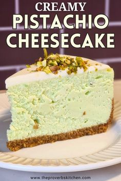 slice of pistachio cheesecake Cheesecake Recipes Pistachio, Cheesecake Recipe With Sour Cream, Fall Cheesecakes, Sunday Desserts, Pistachio Cheesecake Recipe, Pistachio Desserts, Sour Cream Icing, Recipe With Sour Cream, Traditional Desserts