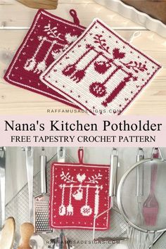 the kitchen pot holder is made with two different types of crochet