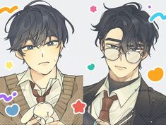 two anime characters wearing glasses and ties