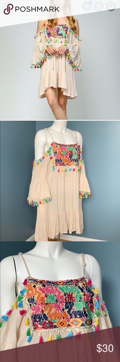 Velzera cream tassel off the shoulder tunic 3xl New with tags. Size 3xl. Off the shoulder tunic with embroidered tassel detail. Velzera Tops Tunics Summer Festival Blouse With Tassel Ties, Multicolor Tassel Tops For Spring, Casual Vacation Blouse With Fringe, Casual Fringe Blouse For Vacation, Spring Vacation Blouse With Tassel Ties, Casual Beach Blouse With Fringe, Long Sleeve Fringe Tops For Summer, Pink Fringed Top For Spring, Casual Fringe Beach Blouse