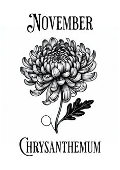 a black and white drawing of a flower with the words november written in front of it