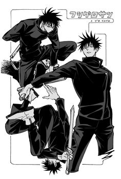 two anime characters in black and white with one holding the other's leg up