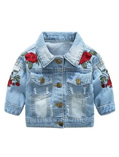 PRICES MAY VARY. Material:95%Cotton and 5%Others Turn down collar long sleeve rose embroidery button down jeans jacket for girls Suggest Hand/Cold Washing Occasion: Dressy, Everyday, Holiday Warm notice:Please check our size chart on the left for detailed size information.Not the Amazon Size Chart beside the "size option" . 
Baby Girls' Rose Embroidery Button Down Jeans Jacket Top.Turn down collar,front with two chest pockets,long sleeve jacket top. 
Suitable for wearing in spring and autumn. Baby Denim Jacket, Kids Outwear, Jean Jacket For Girls, Girls Denim Jacket, Outwear Fashion, Vintage Jean Jacket, Embroidered Denim Jacket, Foto Baby, Outwear Coat