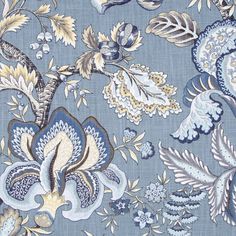 a blue and white floral print fabric