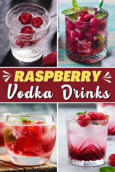 raspberry vodka drinks in glasses with strawberries