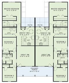 the floor plan for an apartment building with four bedroom and two bathroom units on each level