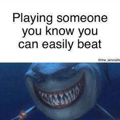 a shark with its mouth open and the caption saying playing someone you know you can easily beat