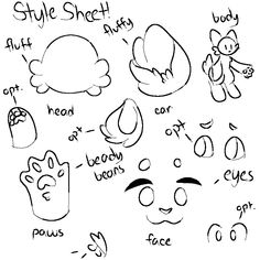 an image of cartoon faces and expressions drawn in black ink on white paper with the words style sheet