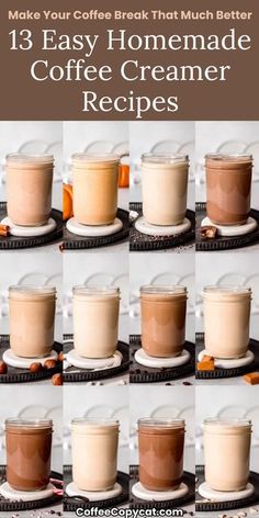 the steps to make homemade coffee creamer recipe are shown in this collage with different pictures