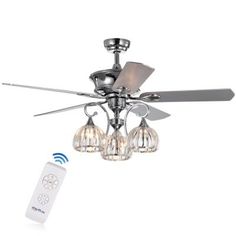 a ceiling fan with three lights and remote control