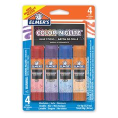 four colors of glitter paint in each package