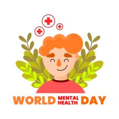 the logo for world mental health day with a smiling boy surrounded by plants and medical symbols