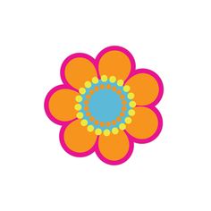 an orange and pink flower with dots on it's center is shown against a white background