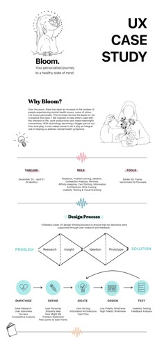 the ux case study is shown in black and white, with diagrams on it