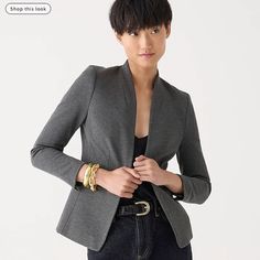 Never Worn J.Crew Going-Out Blazer In Stretch Twill - Heather Dove, Size 6 Has Great Stretch Fitted Blazer Jacket, Black Wool Blazer, Open Front Blazer, Slim Fit Blazers, Corduroy Blazer, Standing Collar, Cotton Blazer, Grey Blazer, Fitted Blazer