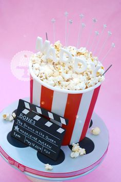 a cake made to look like a popcorn bucket