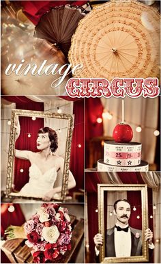 an iphone photo collage with the words vintage circus and photoshopped into it