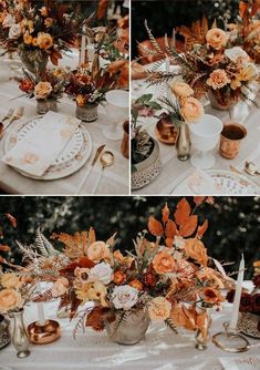 I like the color of these flowers but since the table runners are orange these might be too much orange Harvest Wedding, Minimalist Dekor, Guest Book Table, Book Table, Wedding Themes Fall, Round Tables, Orange Wedding, Wedding Inspiration Fall