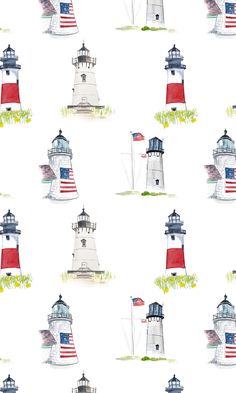 the lighthouses are painted in red, white and blue