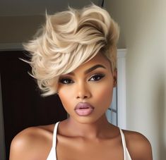 Pixie For Black Women, Short Asymmetrical Pixie, Layered Blonde, Short Platinum Blonde Hair, Styles For Black Women, Short Relaxed Hairstyles, Short Shaved Hairstyles, Shaved Side Hairstyles, Short Hair Images