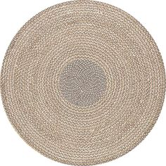 a round rug with an oval design on the center and bottom, in beige tones