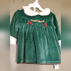 Green Velour Baby Dress With Faux Fur Trim, And Matching Bloomers And Headband Little Wonders Size 0-3 Mos Nwt Perfect For Baby's First Christmas! Soft And Comfy, Your Baby Will Definitely Smile For Those Holiday Photos! Forest Dress, Zig Zag Dress, Baby Summer Dresses, Unicorn Dress, Dresses Green, Cat Dresses, Baby's First Christmas, Butterfly Dress, Pink Floral Dress