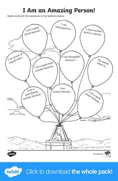 a coloring page with balloons and the words i am an amazing person on it,