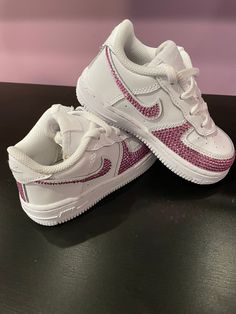 Custom Air Force 1! Can be made in any size, toddler, big kids or adult! Price will vary depending on size. This is priced for a toddler shoe! Any color studs can be used. Pink Af1, Custom Nike Air Force 1, Custom Nike Air Force, Air Force 1 Shadow, Girls Shoes Sneakers, Trendy Shoes Sneakers, Pink Converse, Custom Air Force 1, Custom Nike